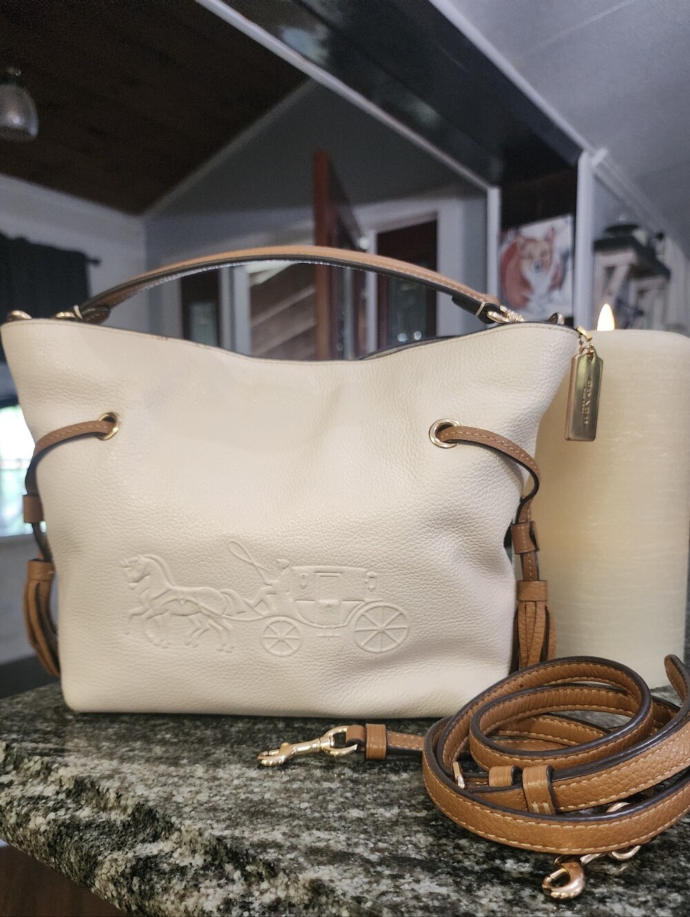 Coach Horse & Carriage Pebble Leather Cream Hobo Bag A2379-CA164